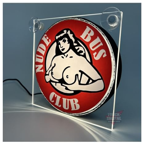 Direct Trade Service Nude Bus Club LED-Leuchtkasten LED-Leuchtkasten, 17 x 17 cm, mit Saugnapfhalterung und USB-Anschluss