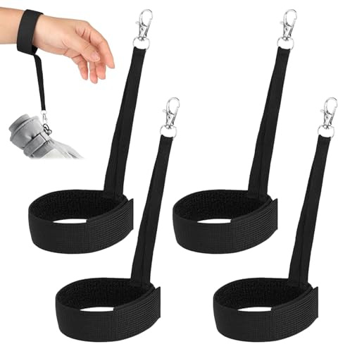 BSITSSS 4 Correas para Guantes de Esquí, Correas de Muñeca para Guantes de Esquí Antipérdida, Correas Antipérdida para Guantes deEsquí, Equipo Deportivo de Esquí, Accesorios de Guantes(Negro)