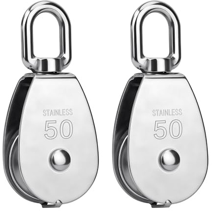 Umlenkrolle Riemenscheibe für Seile, Edelstahlblock Seilrolle, Flaschenzug Umlenkrolle, M50 Riemenscheibe Roller Stahlseil Tragkraft 400kg, Silber 2 Stück