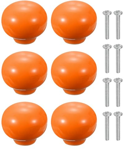 QUARKZMAN 6 Stück Keramische Schrankgriffe 1.3 Zoll Runde Keramische Schubladenknöpfe Kommode Griffe Mit Montageschrauben Moderne Möbelgriffe Für Küche Schrank Schublade Orange