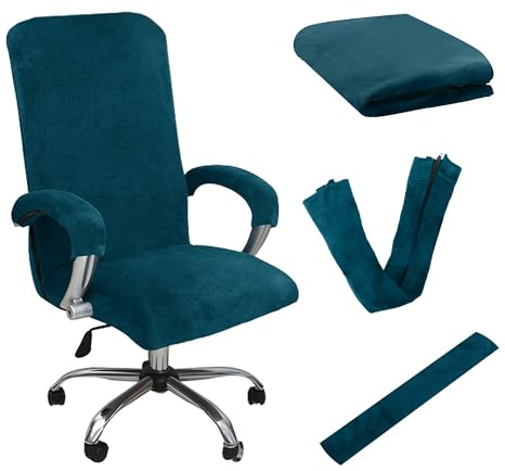 Ayoface Velvet Office Chair Cover Stretch Universal Desk Computer Chair Slipcover Washable Thick Plush Rotating Chair Protector Replacement with Arm Covers for Home Office Furniture (Dark Blue, L)
