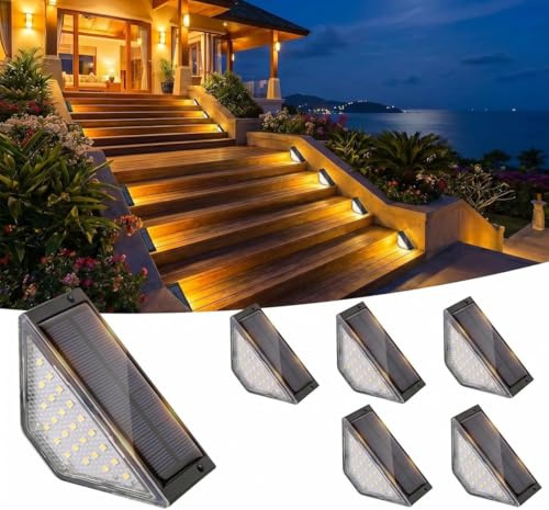 Beuaati Solarlampen für Außen, LED Stufenleuchte,24 LED Solar Treppenlicht Garten IP65 wasserdicht, LED-Gartenleuchten geeignet für Hofdekoration, Terrassen, Zäune, Stufen und Treppen usw.(6er Pack)