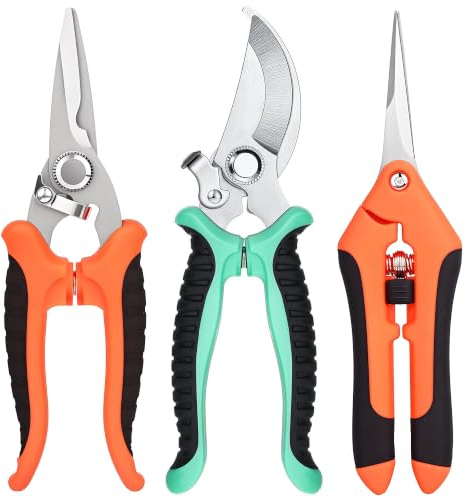 Garden Pruning Shears, 3 Pcs Stainless Steel Gardening Shears, Gardening Scissors for Flowers Fruit Trees, Gardening Trimming, Garden Tools, Clippers for Plants