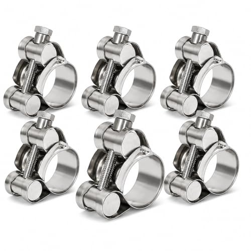 6 Piezas de Abrazaderas Metalicas de Acero Inoxidable, para Tubo de Escape 36-39mm, con Perno en T Ajustable para Moto, Turbo, Tuberías, Automóvil, Taller y Uso Mecánico