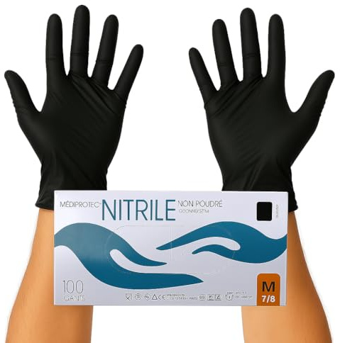 Vertduree 100 Gants Nitrile M Noirs Sans Poussière, Sans Latex, Hypoallergéniques, pour Esthéticiennes, Tatoueurs, Domaines Médicaux, Manipulation des Aliments Gants Jetables Taille M