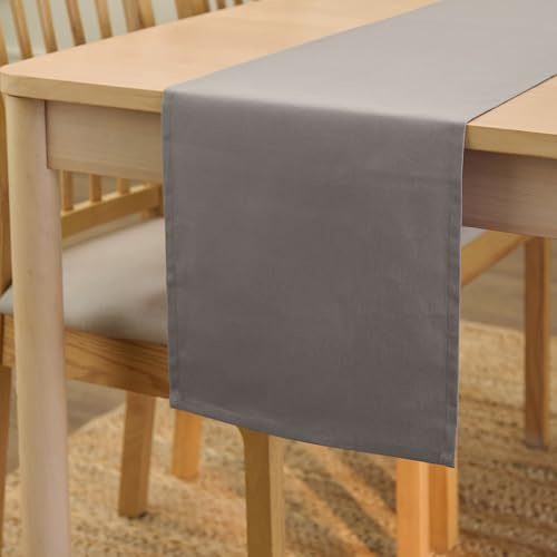 Encasa XO Tischläufer, Baumwolle Canvas, Modern 13x91 | Grau, Maschinenwaschbar | Pflegeleicht & Strapazierfähig | Esstisch & Küche | Fleckenabweisend | Rechteckig