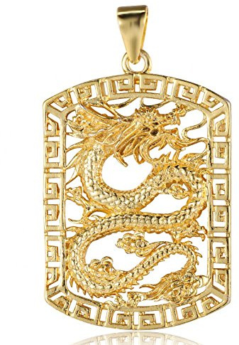 Sonew Anhänger Halskette für Männer Vergoldet Quadratische Hohle Geschnitzte Drachen Anhänger Nur Schmuck Geschenke für Mann