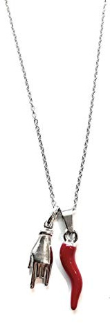 MODA MavillA Collana Uomo Donna in Acciaio Inossidabile con Corno Portafortuna in Argento 925 Lavorata a Mano Made in Italy