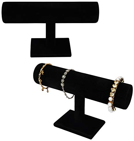 BELLE VOUS T Bar Schmuckständer Schwarz, Samt Armbandhalter T Ständer (2 Stk) – Organizer Schmuck Schmuckhalter Schwarz für Schmuck, Uhren, Ketten, Armbänder, Haarreifen Ständer, Armband Uhr