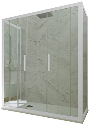 Cabine parois de douche 3 côtés coulissantes 80x120x80 cm H 200 en PVC Blanc Verre Transparent mod. Star Trio