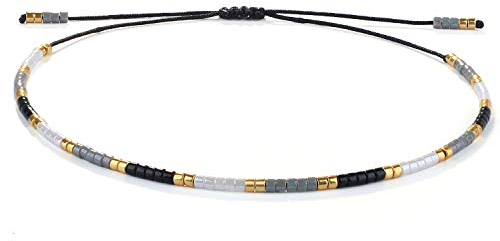KELITCH Neue Miyuki Seed Bead Wickelarmbänder Gewebte Böhmische Freundschaftsarmbänder Armreifen für Damen (Grau Schwarz 08B)