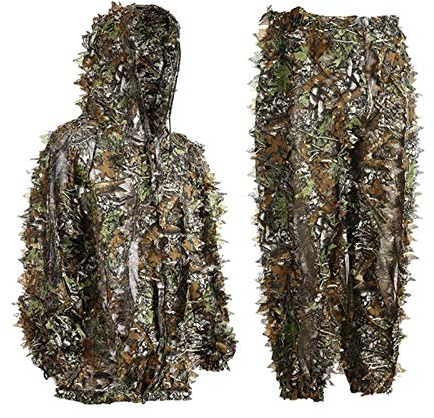Ghillie Suit, Jagdbekleidung Herren Set, Tarnkleidung Herren Camouflage, Tarnanzug Jagd Wald, Tarnanzug Militär Ghillie Anzug Kinder Damen Herren Jagdhose Jagdjacke Set (Erwachsene-Blätter, M)