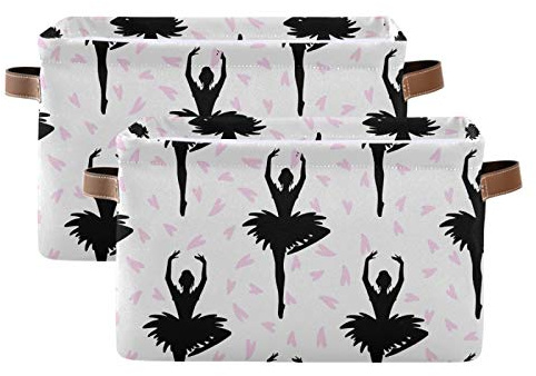 susiyo Large Foldable Storage Bin Dancing Ballerina Fabric Storage Baskets Collapsible Decorative Baskets Organizing Basket Bin with PU Handles for Shelves Home Closet Bedroom Living Room-2Pack