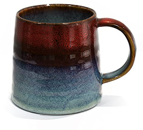 wewlink Large Ceramic Coffee Mug, Pottery Mug,Tea Cup for Office and Home,Handmade Pottery Coffee Mugs,16.5 Oz,Dishwasher and Microwave Safe,kiln altered glaze craft (Red)