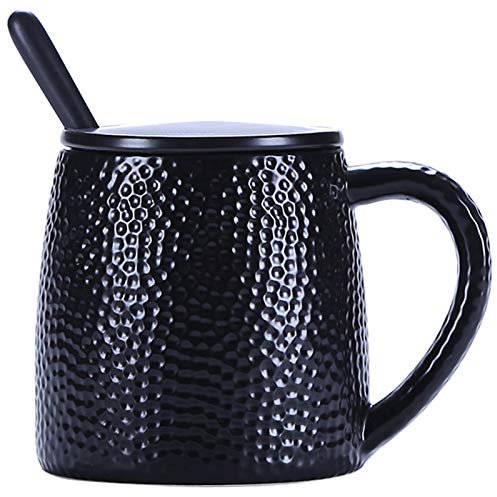 BEDSETS Tasse à thé avec couvercle, tasse à thé en porcelaine avec infuseur, grande tasse à thé en céramique, idéale pour le bureau et la maison, 400 ml (Noir)