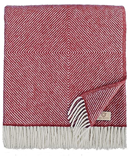 Linen & Cotton Dicke Decke Wolldecke Wohndecke Tagesdecke Alaska mit Rautenmuster -100% Reine Neuseeland Wolle, Bordeaux Rot (140 x 220 cm) Sofadecke Kuscheldecke Überwurf Couch Sofa Bett Bettüberwurf