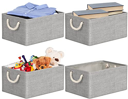 RIWNNI 4 Stück Aufbewahrungsbox aus Stoff, 40 x 30 x 20 cm, faltbarer Aufbewahrungskorb, Aufbewahrungsbox mit Griffen, Aufbewahrungsbox für Kleidung, Kinder, Spielzeug, Bücher (Grau)