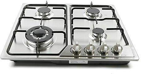 SHZICMY Edelstahl Gaskochfeld 4 Flammen Einbauherd Kochfeld 580 * 520 mm Modern