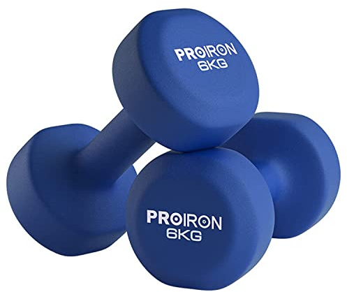 PROIRON Neopren hantlar hantlar kvinnor hantelset liten hantel hantel set med stativ (set om 2) (mörkblå/2 x 6 kg)
