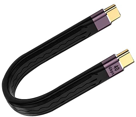 QIANRENON 40Gbps USB C Kurze Kabel USB4.0 Type C Stecker zu Stecker Flexibles Flachkabel 100W 8K Video integrierter E-Mark-Chip Schnellladung Datenübertragung HD-Video 13 cm/5,1 in