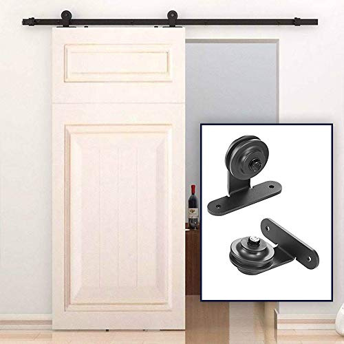 Herraje para Puerta Corredera Tipo Flecha Kit de Accesorios para Puerta Corrediza Granero de Madera con Guía de Suelo Riel Acero al Carbono Negro (183 cm/T)