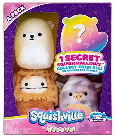 Squishville SQM0326-4er Pack Bergwelt Squad, superweiche Mini-Squishmallows, 5cm Plüschfiguren