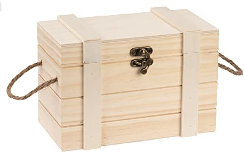 GLOREX 6 2003 359 - Schatztruhe aus Kiefernholz mit Griffen und Verschluss, ca. 21 x 11 x 11,5 cm groß, zum Dekorieren und Aufbewahren von Schmuck