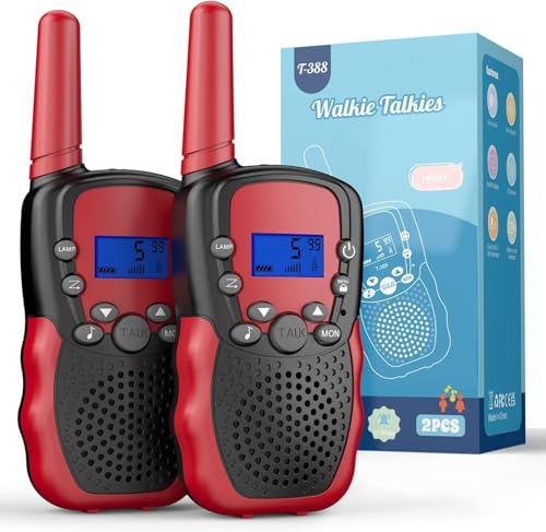 Kearui Walkie Talkie, Geschenke für mädchen Jungen Kinder ab 3 4 5 6 7 8 Jahre, 8 Kanäle Klarem Klang & VOX Funktion, für Abenteuer, Klettern, Camping - Schwarz Rot