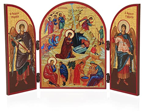 NKlaus Triptychon christliche Ikone Holz Geburt Jesu Christi, 1 Stück | Gewicht: 200g; 25x16cm; 25 x 16 x 0,65cm; 200g; wooden nativity scene; B082QM4D3W