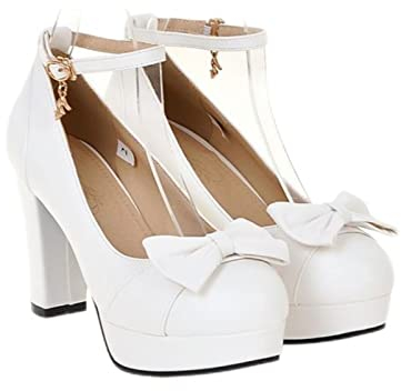 Damen Sweet Bow High Heels High Heels Plateau Weiß Arbeitsschuhe Damen Kleid Hochzeitsschuhe Übergröße 43-Weiß, 6,5