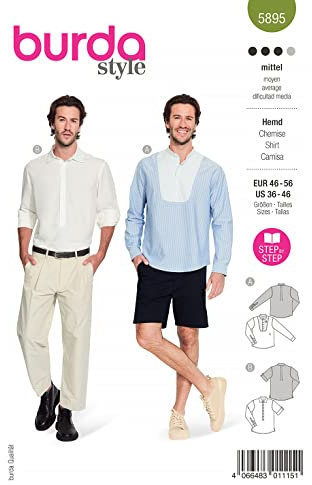 burdastyle Schnittmuster 5895 | Schlupfhemden zum selber nähen | Herren, Gr. 46-56 | Nählevel: mittel