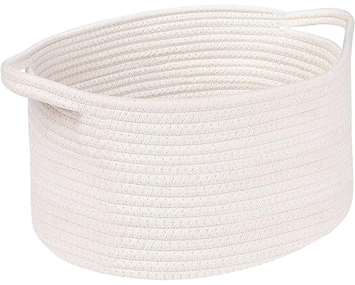 OUTBROS Aufbewahrungskorb, Korb Baumwollseil Gewebt, Flechtkorb, Dekorativer Aufbewahrungsbox, Geflochten, Stapelbare Mehrzweck-Organisations Behälter, 30 x 20 x 16 cm, Weiß