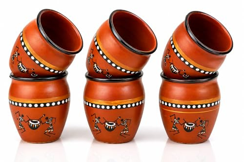 Taza de té tradicional kulhar kulhad hecha a mano Cantaritos juego de 6 barcas de barro esmaltadas de arcilla de arcilla Terracotta Artisanal Studio Cerámica Marrón Comida marrón segura
