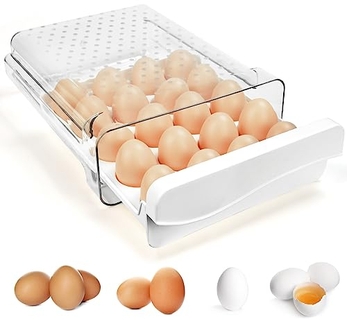 QINERSAW Cajón tipo huevera para 20 huevos, frigorífico, huevos, caja de almacenamiento de plástico, almacenamiento de huevos, refrigerador, cajón transparente