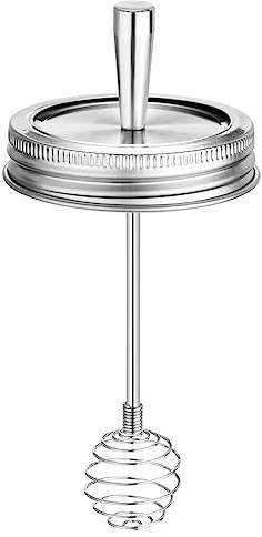 Mason Jar Lid with Honey Dispenser Dipper, 1 PCS Regular Mouth Canning Lid and Ring for Ball or Kerr Jars, Stainless Steel Honey Stirrers Lid with Honeycomb Cover for Honey Pot Container