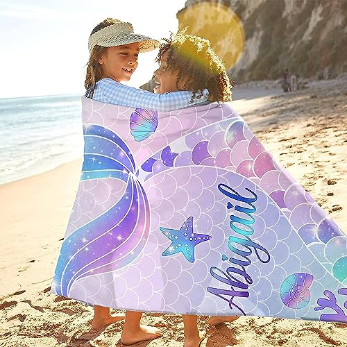 SearchI Personalisiertes Strandtuch mit Namen 76x152cm,Sandfreie, Schnell Trocknende und Leichte Mikrofaser Stranddecke,Personalisierte Badehandtuch Geschenke für den Strand, Reise, Sauna