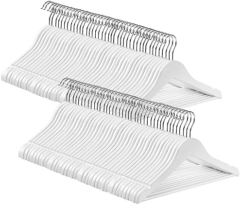 Songmics barnklädhängare, set om 80 stycken, barnklädhängare, 35 cm lång trägalge, massivt trä, med halkfri byxstång och skåror, krokar kan roteras 360°, vit CRW06W-80