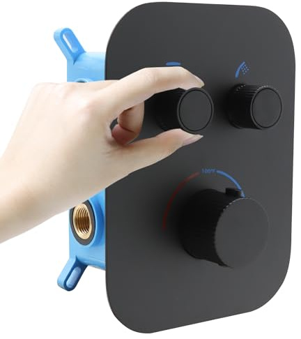 Matte Black 2-Way Thermostatic Shower Diverter Valve Kit - Solid Brass, Adjustable Flow, Temperature Control Mixer Valve - Perfect for Bathroom Renovation