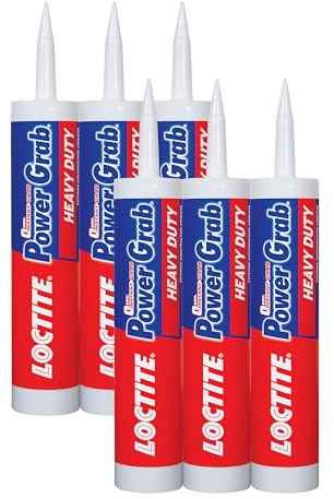 Loctite Power Grab Express Heavy Duty Construction Adhesive, 9 fl oz Cartridge, 6 Pack - Versatile Construction Glue for Wood, Wall, Tile, Foam Board & More