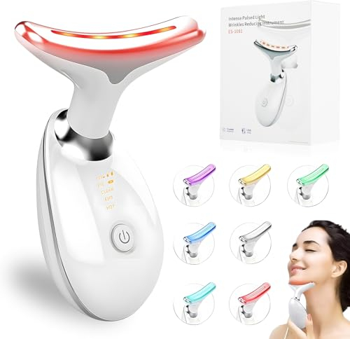 Massaggiatore viso antirughe,Massaggiatore di Bellezza per il Viso e il Collo,Sollevamento EMS Massaggio del viso,3 modalità Dispositivo di bellezza del viso,Rughe e rafforzamento della pelle (Bianca)