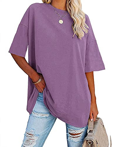 Ebifin Maglietta da donna oversize, scollo rotondo, a maniche corte, casual, casual, casual, estiva.