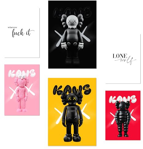 Nacnic Set De 6 Iconic Kaws Colorfull Pósters Con Ilustración De Diseño Para Decorar Las Paredes Del Hogar Habitaciones, Oficina Tienda Y Negocio A3 Y A4 Sin Marco