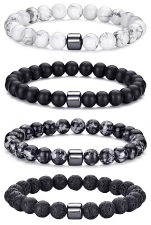RANKEEF Mens Beaded Bracelets Set 9MM Tiger Eye Bracelet Men Lava Stone Bracelet Stretch Natural Stone Bead Bracelet Mens Bracelets Beads Beaded Bracelets for Men