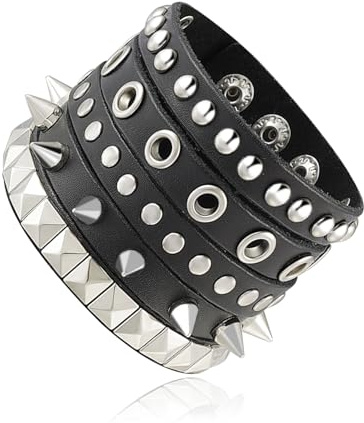 MILAKOO Punk Lederarmband mit Nieten Gothic Rock Halloween PU Lederarmband für Männer Frauen Y2K Breites Armband mit Druckknopfverschluss