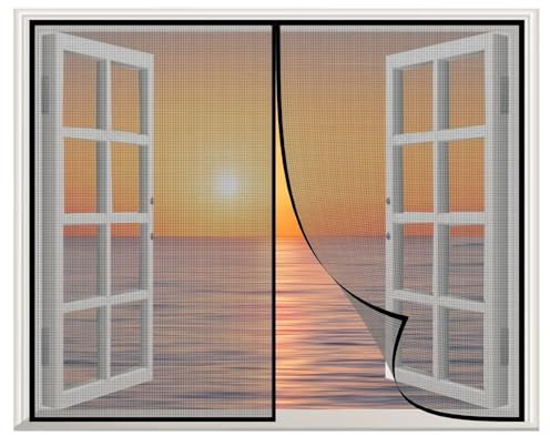 Magnetische Fliegengitterfenster, 110x75cm Insektenschutz Fliegenschutzgitter Magnet Vorhang Fliegenvorhang Moskitonetz HäNde Frei Insektenschutz Fenstervorhang Schwarz