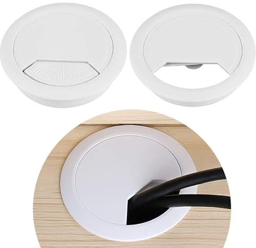 2PCS Passacavi Scrivania Ø 60mm, Passacavo Per Scrivania, Passacavi in Plastica Bianca Per Scrivania, Passacavi Per Maggiore Ordine e Chiarezza Sul Posto di Lavoro