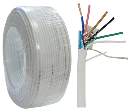 Shielded Alarm Cable, 6C x 0.22mm², 100m, White - CCA, Copper Clad Aluminum, Foil Shield, for Intruder Alarm/Security/Audio/Intercom Systems