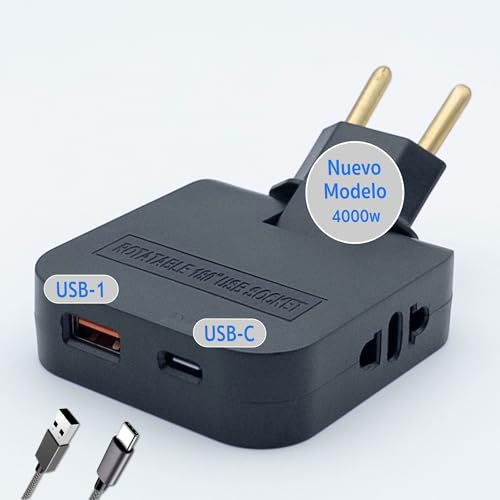 3-Stars Steckdosenleiste mit USB-C 4000. 4 Steckdosen: 1 USB-A + 1 USB-C-Anschluss + 2 klassische Steckdosen. Extraflaches Design für enge Räume, 180 ° drehbarer Kopf, schwarz.