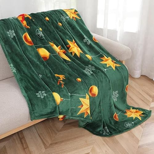 Kuscheldecke Weihnachtsdecke Stern und Kugel 160x200 cm Christmas Winterdecke flauschig warme Tagesdecke Wohnzimmer Deko Sofadecke Bettdecke
