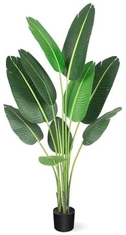 GarveeHome Künstlicher Ficus-Baum mit natürlichem Holzstamm, künstlicher Ficus-Seidenbaum im Kunststoff-Kinderzimmer-Topf, Kunstpflanze für drinnen und draußen, Haus, Wohnzimmer, Büro, Garten,